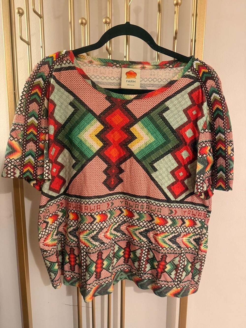 FARM Rio Yawanawa Beaded Short Sleeve Top